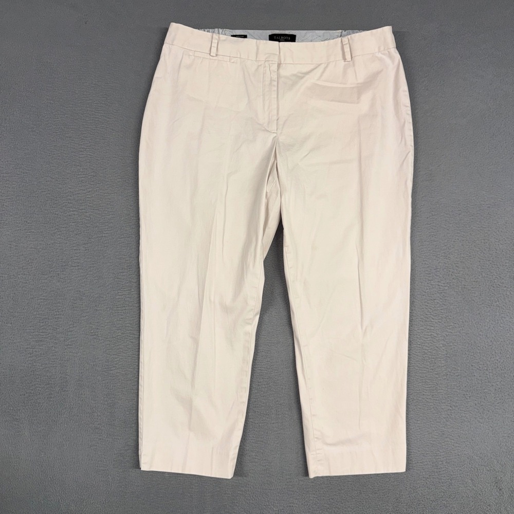 Talbots Pants Womens 16W Beige Heritage Straight Leg Crop Stretch Chino Trousers